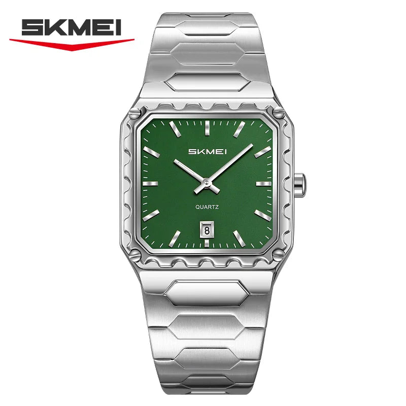 Reloj de cuarzo cuadrado para hombre SKMEI 9383, de acero inoxidable, deportivo, impermeable, plateado, de lujo, nuevo y sencillo