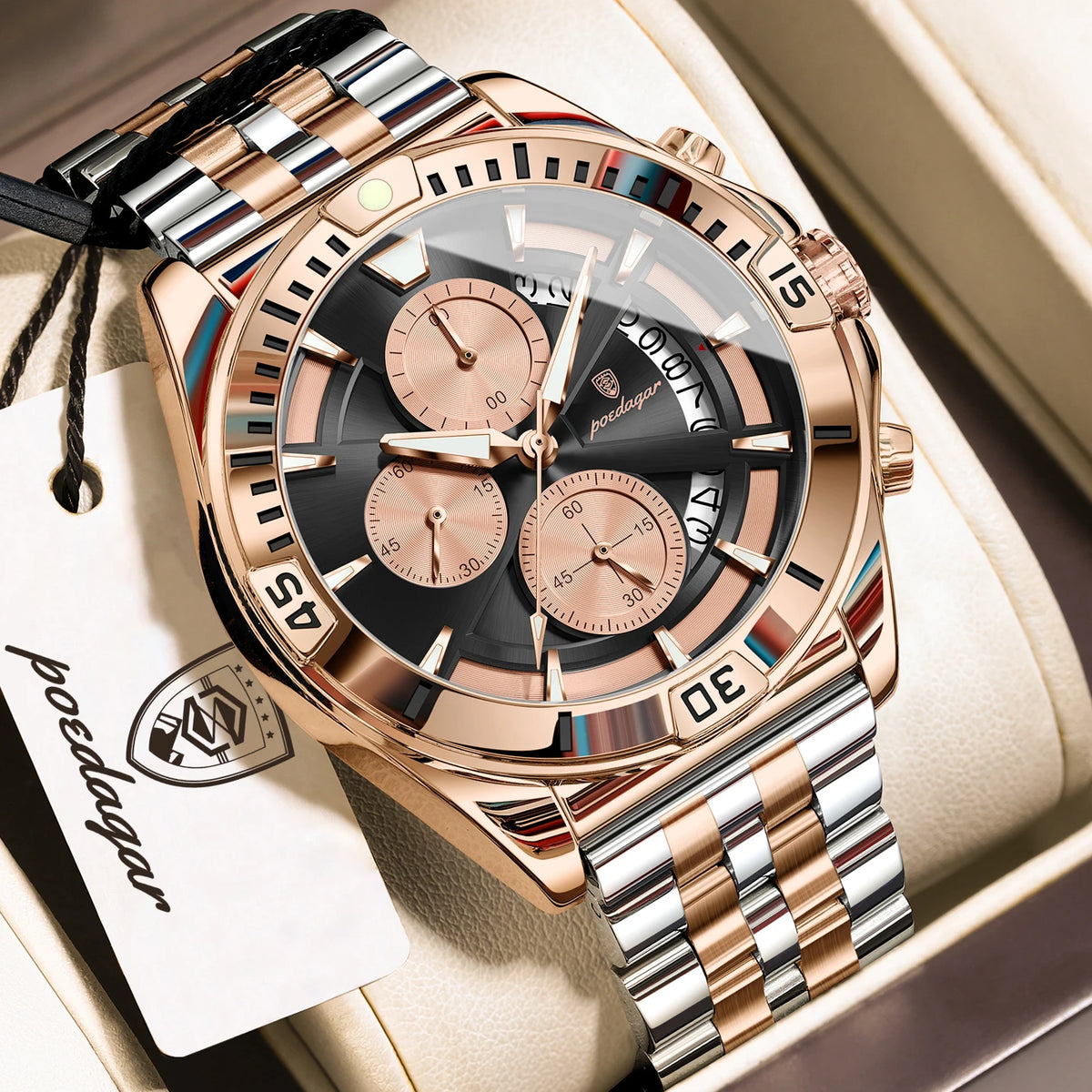 Reloj de pulsera para hombre POEDAGAR, luminoso, resistente al agua, de acero inoxidable, con cronógrafo, fecha y cuarzo, estilo deportivo