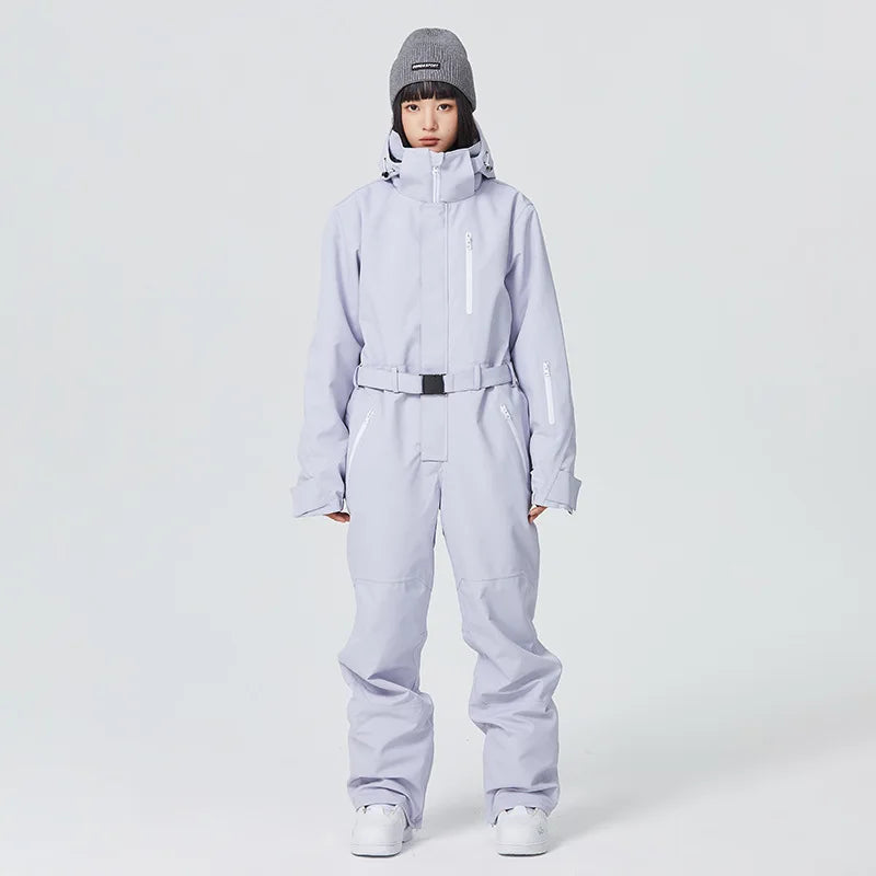 Traje de esquí unisex de una sola pieza, holgado, impermeable, cálido, de tejido grueso, de color liso, mono para snowboard, ropa de invierno para esquiar al aire libre, para hombres y mujeres.