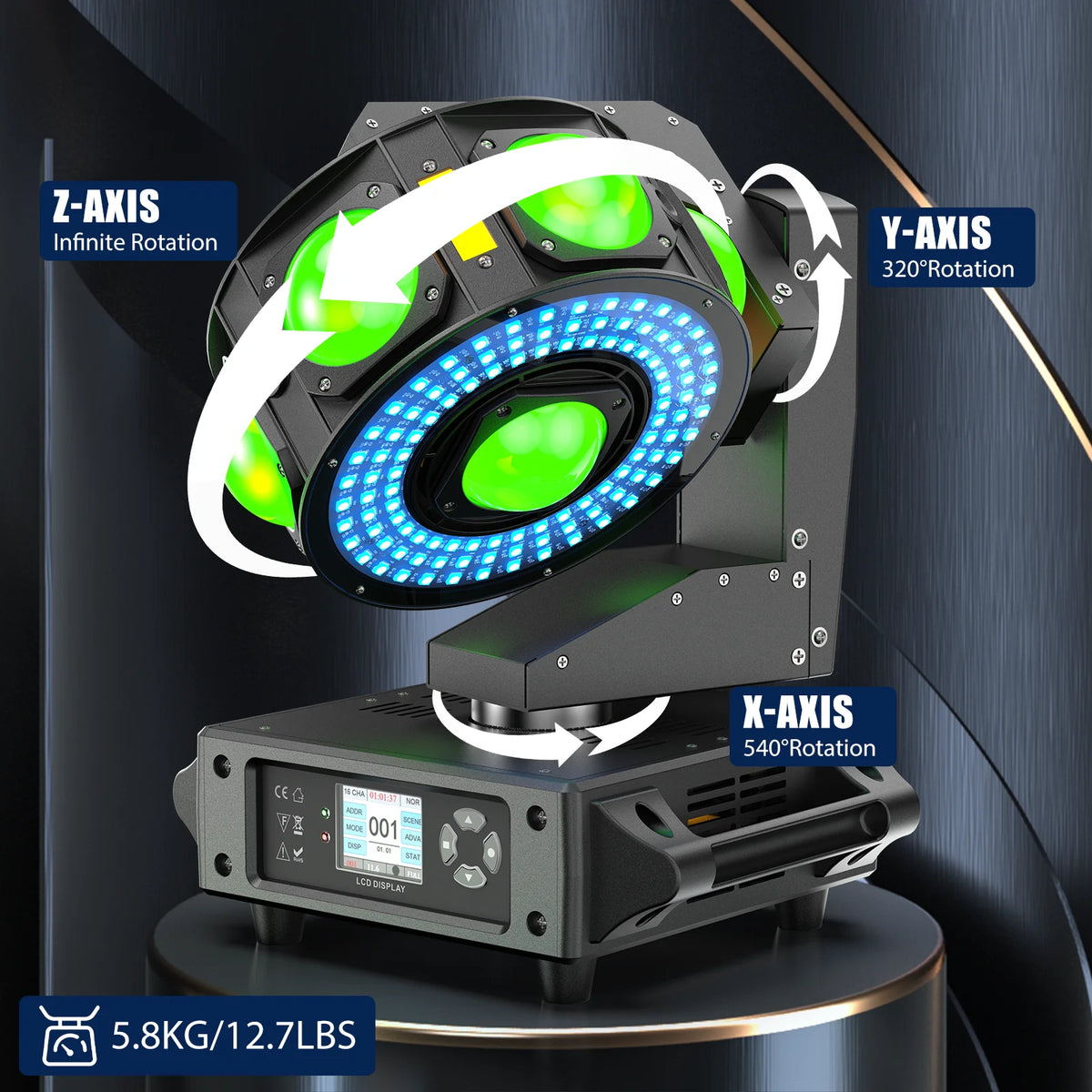 Yiflamefly 160W RGBW Beam Moving Head Light 3Axis 360°Rotation DJ Light DMX512 Stage Lights For Disco Wedding Party Live Show