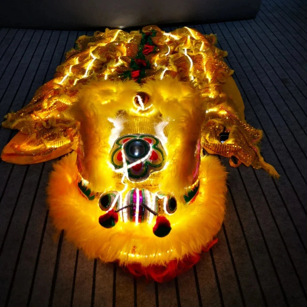 Disfraz de León Luminoso LED para Danza del León, Accesorio Tradicional Chino del León del Sur, Disfraz Hecho a Mano para Festival