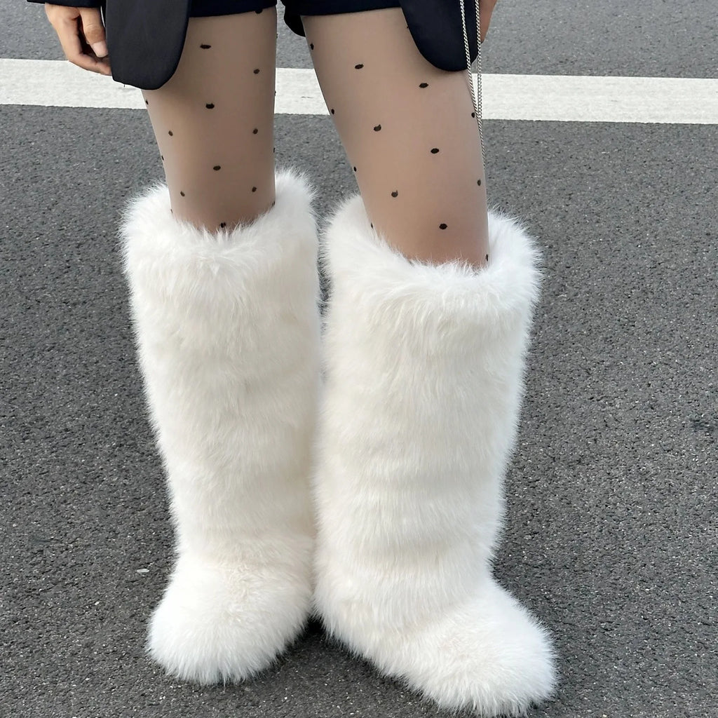 Botas Altas de Piel Sintética Rosa Intenso para Mujer, Cálidas y a la Moda para Invierno, Estilo Urbano