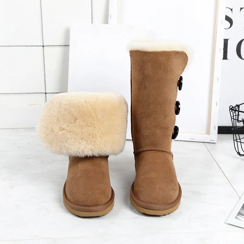 Nueva llegada botas de mujer 2025 botas de cuero clásicas botas de nieve de piel de oveja auténtica para mujer zapatos cálidos de invierno botas