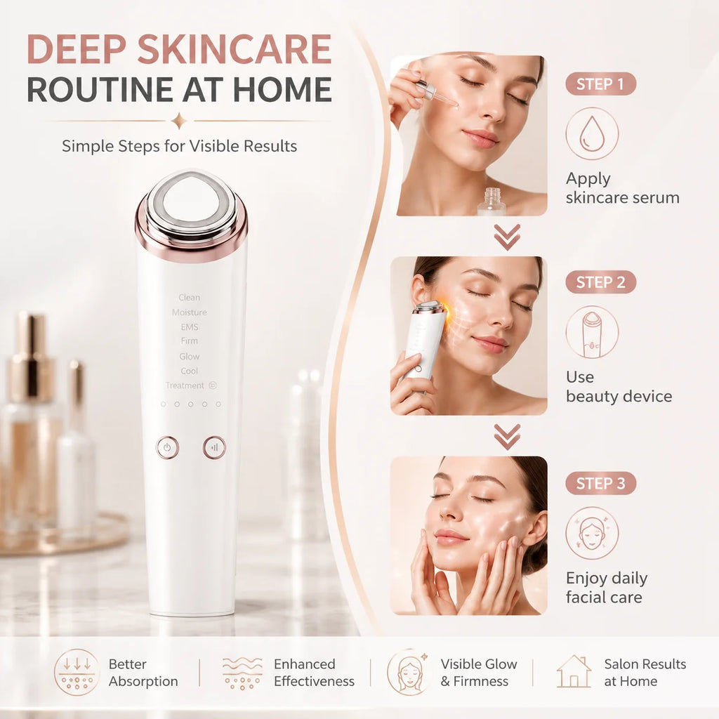 Dispositivo de Belleza Facial Multifuncional, Radiofrecuencia, EMS, Microcorriente, Luz LED, Masajeador Facial y de Cuello, Reafirmante, Hidratante, Herramienta para el Cuidado de la Piel