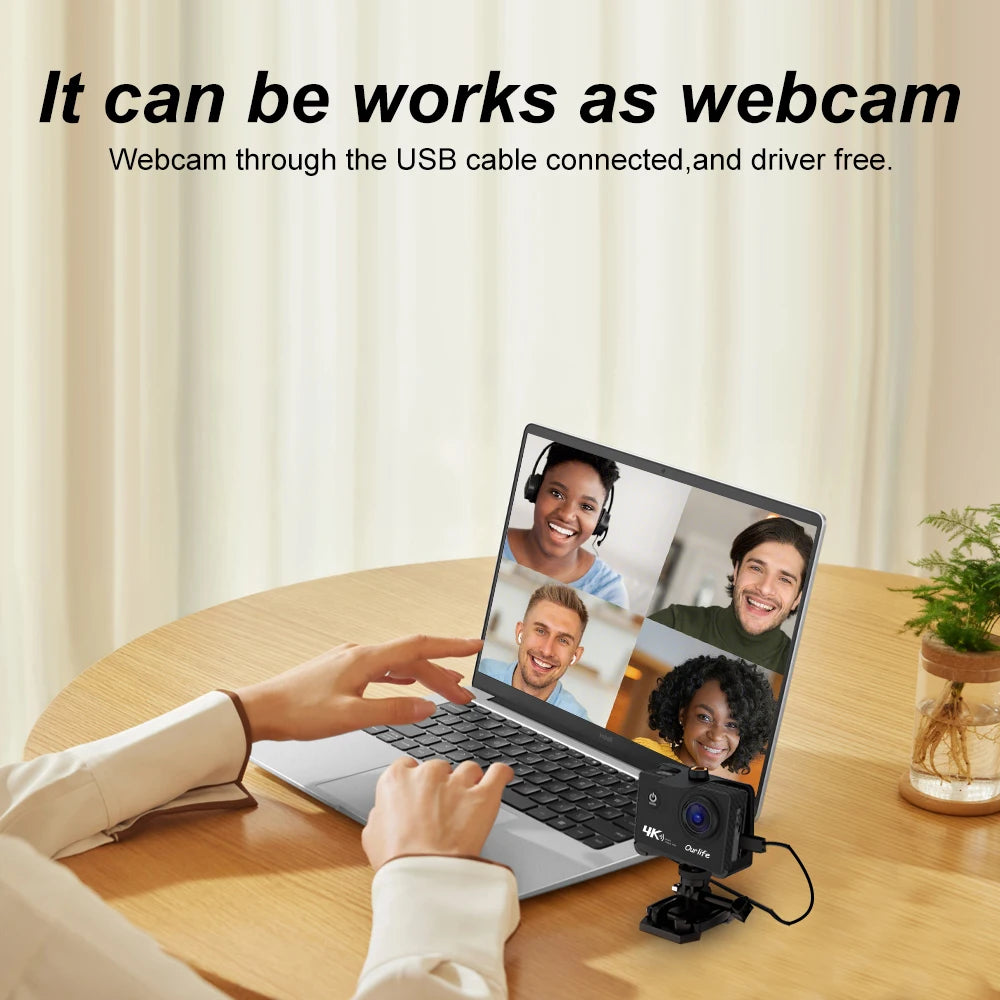 Cámara de acción Ourlife 4K Ultra HD 16MP WiFi pantalla de 2,0 pulgadas 170D DVR Webcam subacuática 30M casco grabación de vídeo cámara deportiva