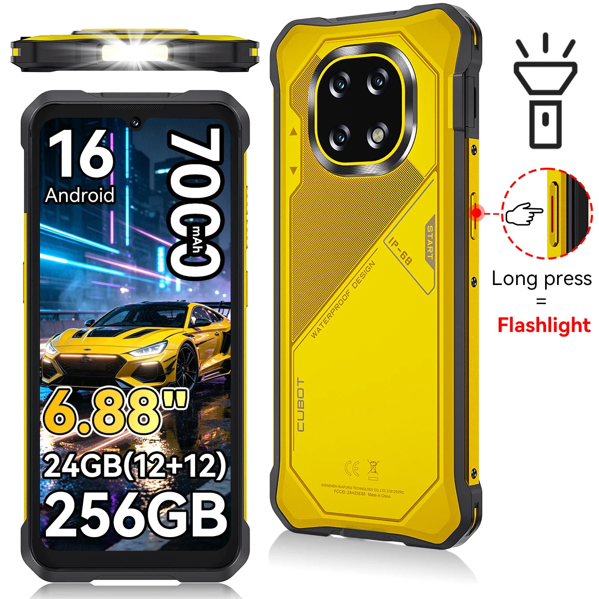 [Envío desde Francia] Smartphone resistente Cubot KingKong ES 5 Android 16 hasta 12GB RAM(6+6) 128GB ROM/ 24GB RAM(12+12) 256GB ROM Pantalla de 6,88 pulgadas 120Hz Batería de 7000mAh NFC Reconocimiento facial Reconocimiento de huella dactilar IP69K 64MP+1