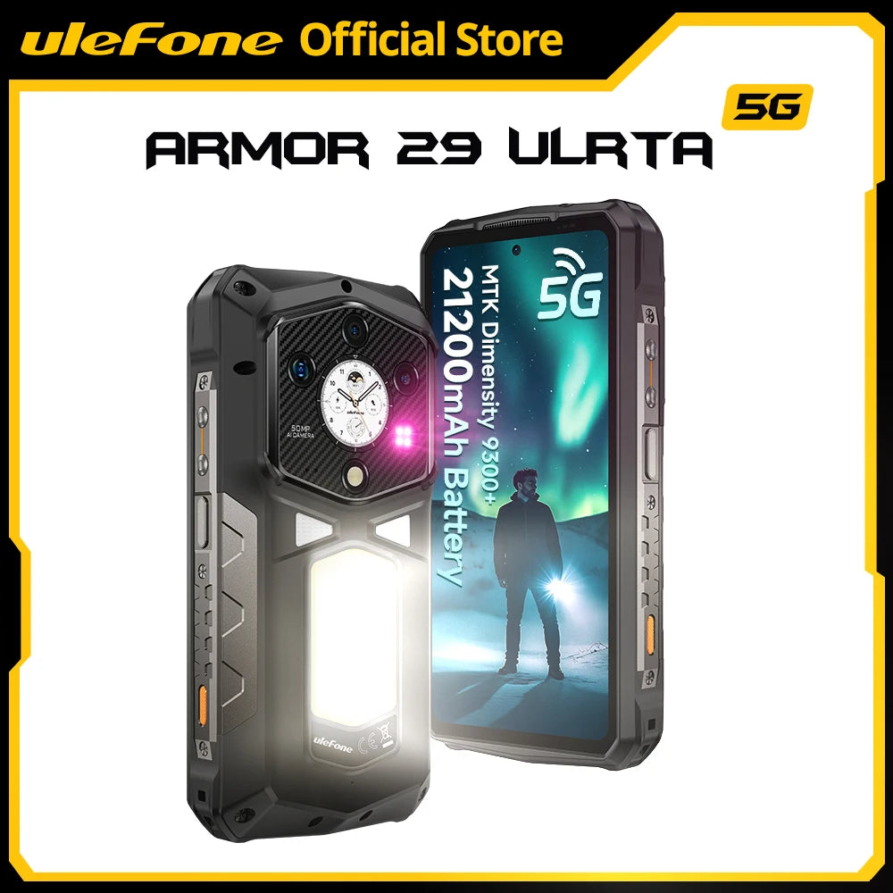 Estreno mundial del teléfono ultrarresistente Ulefone Armor 29 Ultra 5G con IA, doble pantalla, Dimensity 9300, 21200 mAh, 120 Hz, 1 TB de ROM, 64 MP, NFC, Android 15