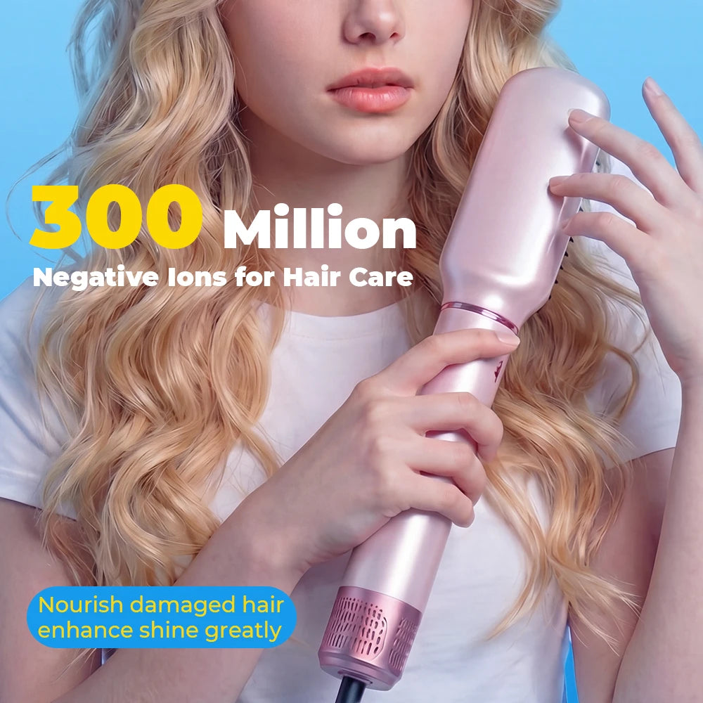 Secador de pelo 5 en 1 ATOPSKINS, color rosa: peine multifuncional para rizar el cabello, con función de peinado y rizado mediante aire caliente.