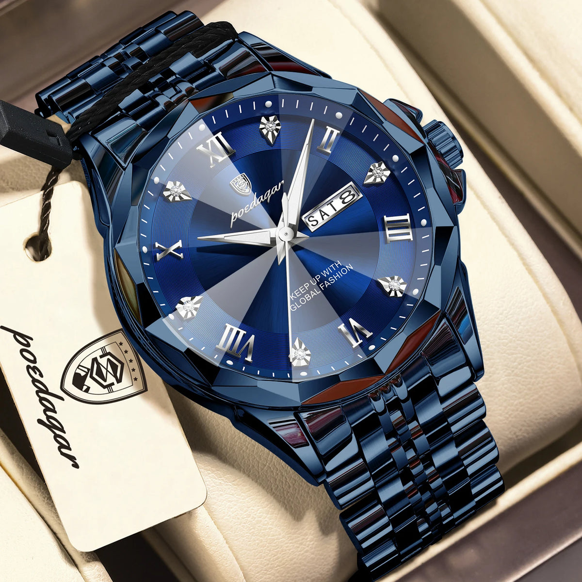 POEDAGAR Fashion Quartz Men Clock Waterproof Luminous Date Week Sport Men's Watch Stainless Steel Business Watches For Man Reloj