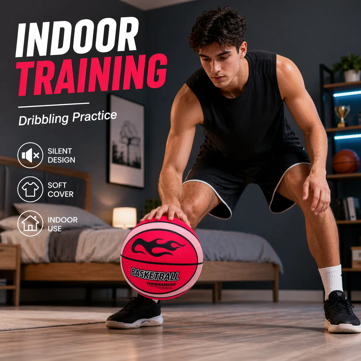 Balón de Baloncesto Silencioso con Cubierta de Tela Suave, Balón de Entrenamiento Interior Silencioso, Sin Desprendimiento de Pelusa, Sin Residuos, para Casa o Apartamento
