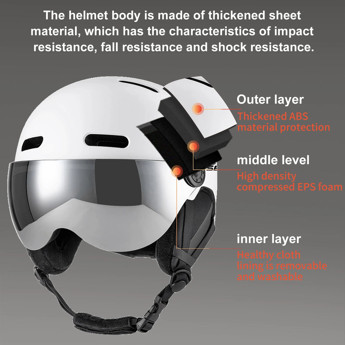 SEEKER Casco de Esquí para Deportes de Invierno, Casco con Espejo Integrado, Anti-Impacto, para Adultos, para Tabla Simple y Doble, Casco de Seguridad para Esquí al Aire Libre