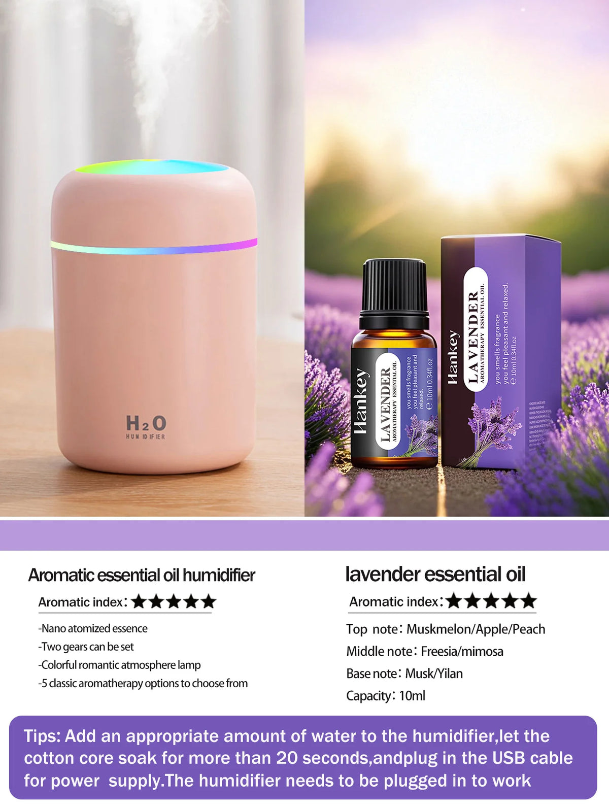 Difusor de aromaterapia de 300ml, humidificador, purificador de aire, uso doméstico en el coche, aceite esencial de aromaterapia con luz de siete colores