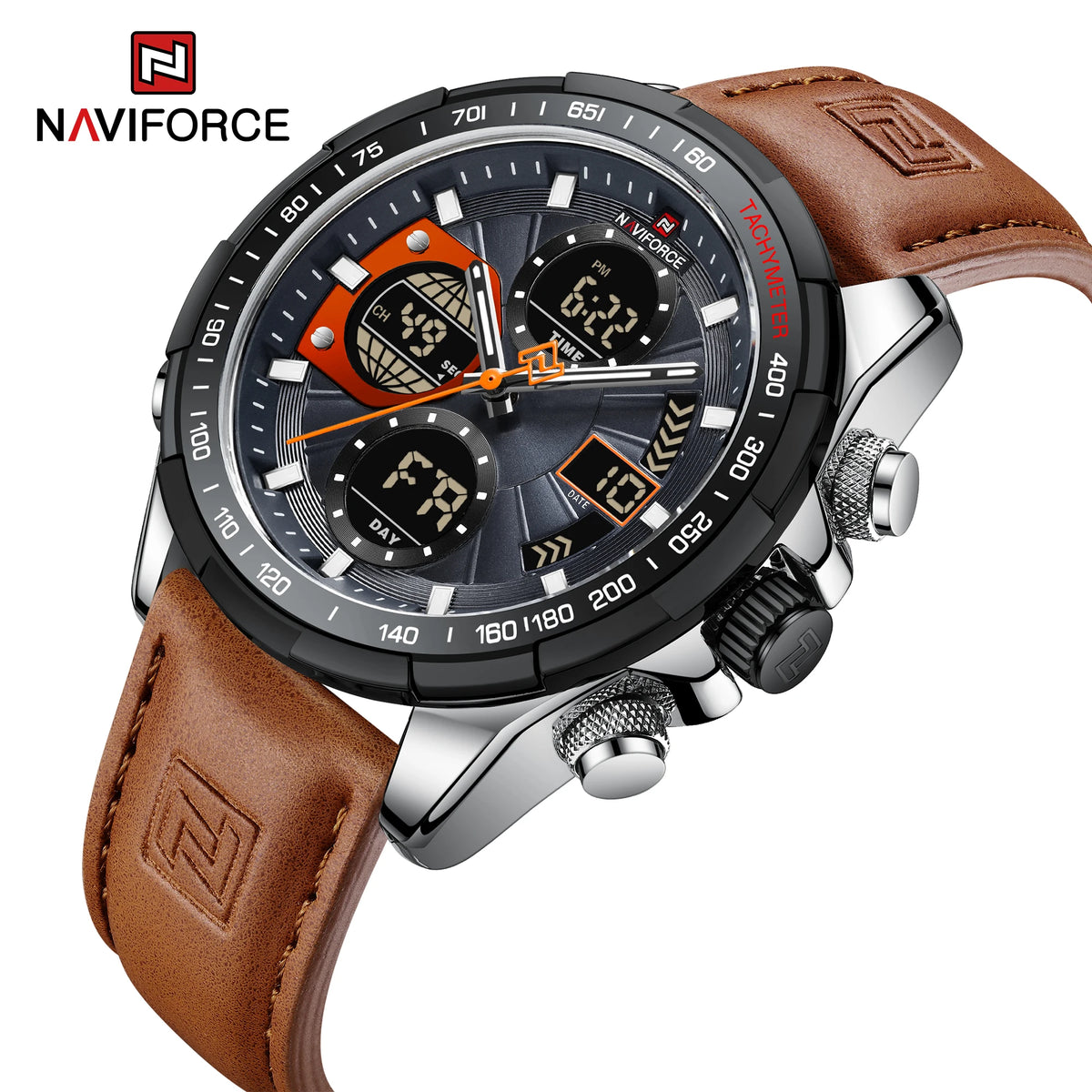 Relojes deportivos NAVIFORCE 2022 para hombre, resistentes, luminosos, de doble pantalla, cuarzo impermeable, correa de cuero genuino, Relogio Masculino