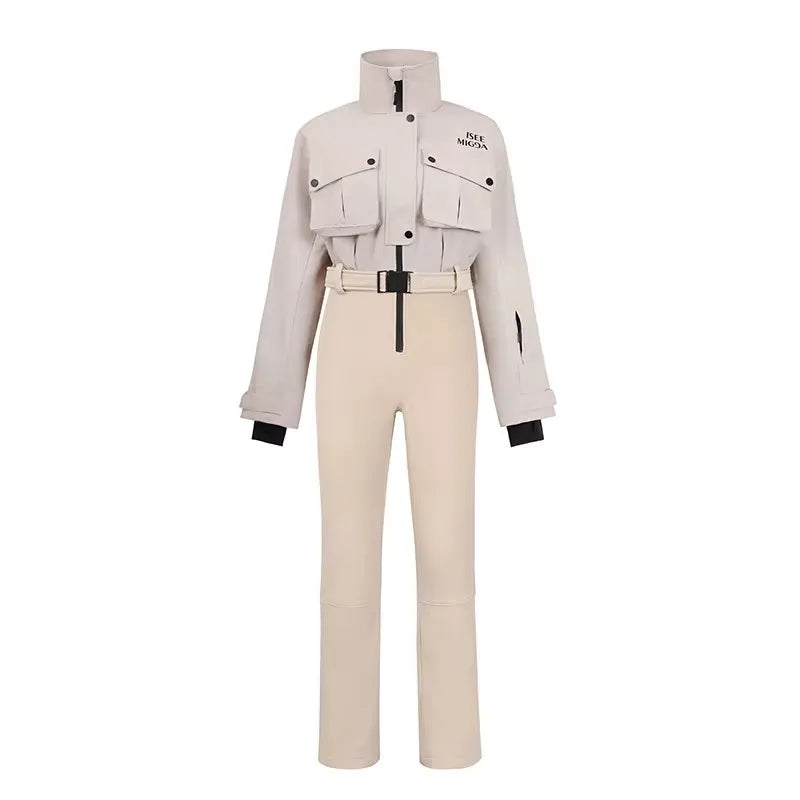 Traje de Esquí de una Pieza Color Caqui para Mujer, con Costuras Selladas 3L, Impermeable, Térmico, Ajustado, para Snowboard