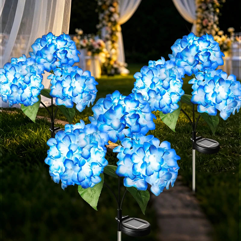 Luces solares decorativas para jardín, lámparas de flores de hortensia impermeables para exteriores, ideales para decorar patios, jardines y senderos