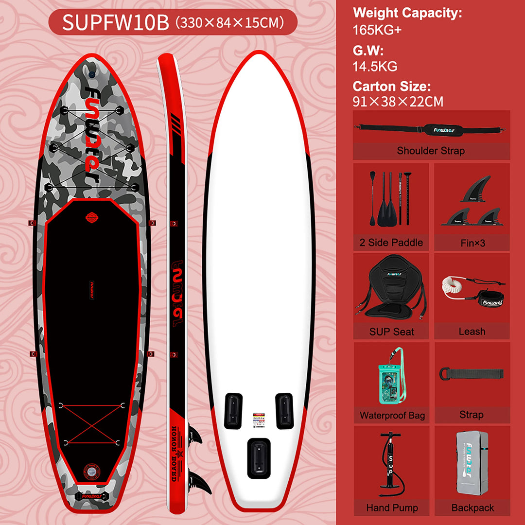 Tabla de SUP Inflable Funwater 335/350cm, Tecnología de Sellado Térmico, Kit Completo de Accesorios, Pala de Doble Punta, Stock Local en la UE