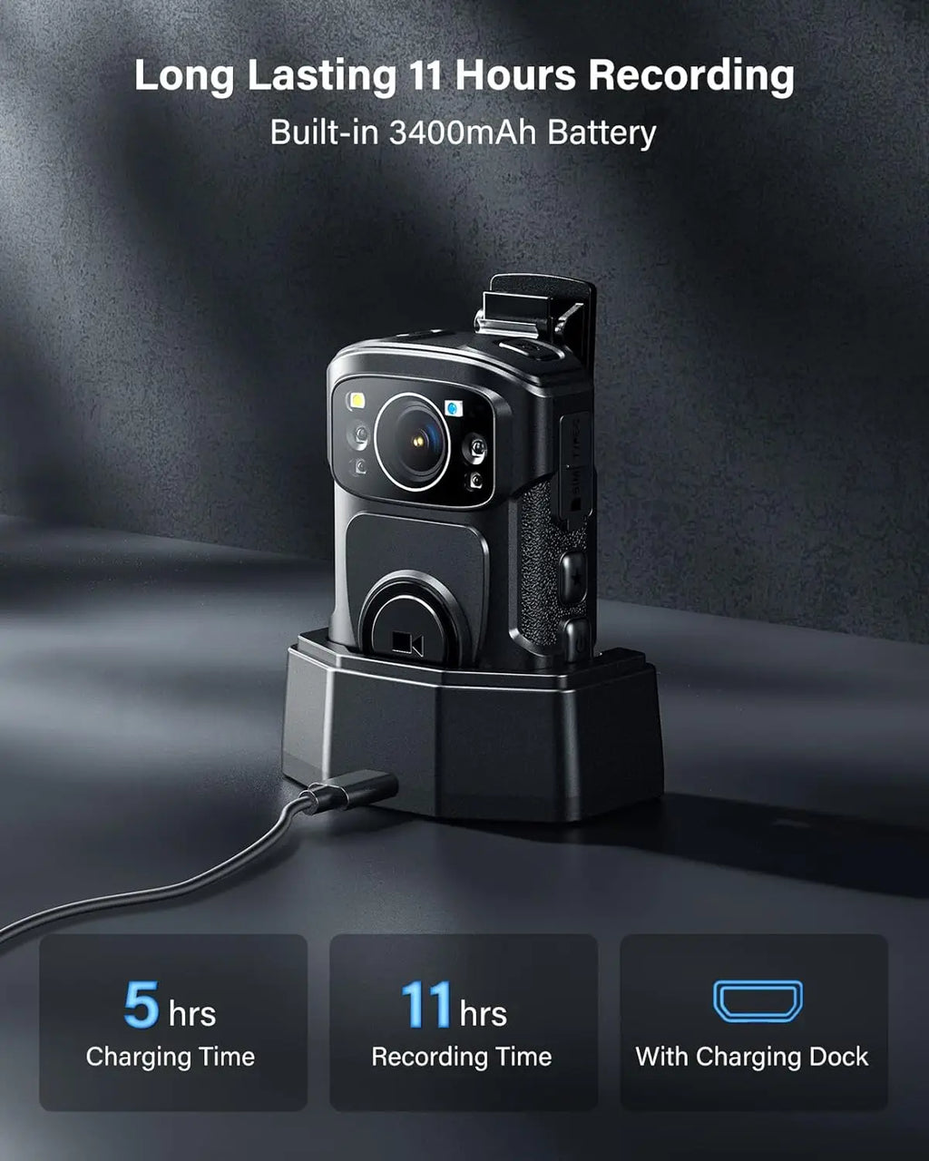 BOBLOV B4K5 4K cámara corporal IP68 GPS cámara desgastada por el cuerpo 128GB cámara de policía 2160P registro de vídeo base de carga cámara corporal de visión nocturna