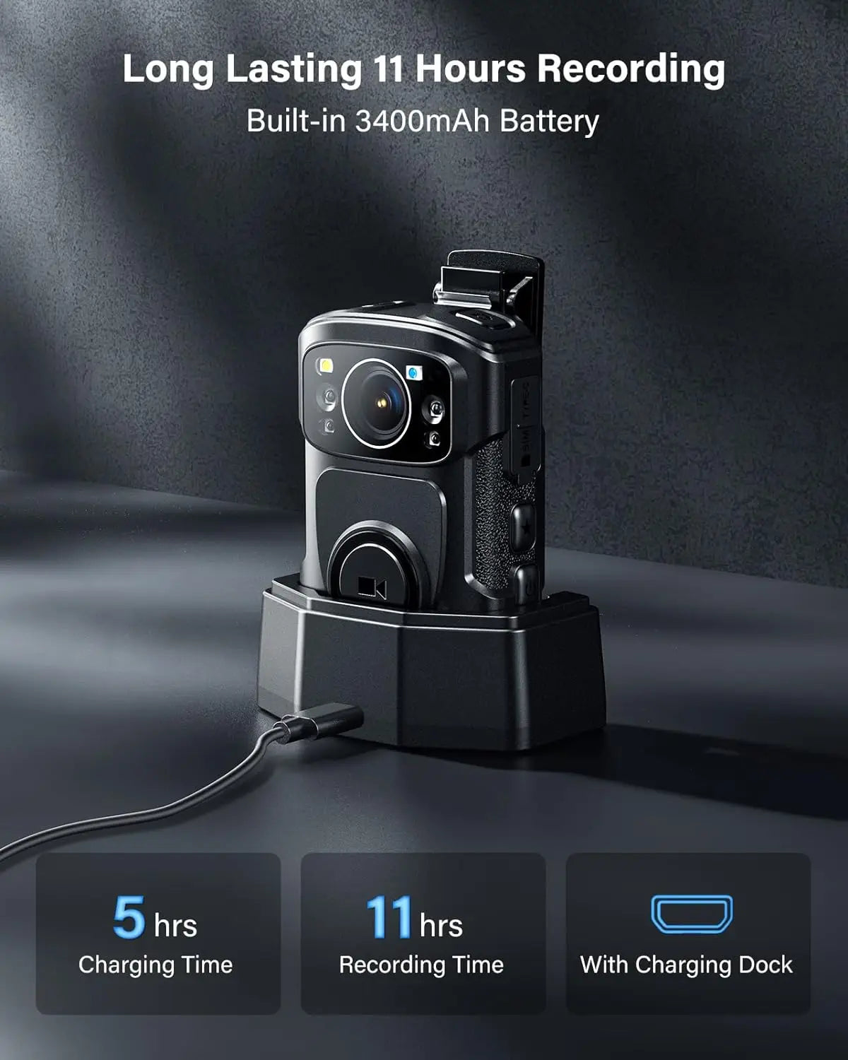 BOBLOV B4K5 4K cámara corporal IP68 GPS cámara desgastada por el cuerpo 128GB cámara de policía 2160P registro de vídeo base de carga cámara corporal de visión nocturna