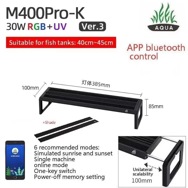 WEEK AQUA M Series V3 and Extendable Bracket RGB+UV Full Spectrum LED Plant Lamp APP Control Planted Tank Fish Tank Lighting