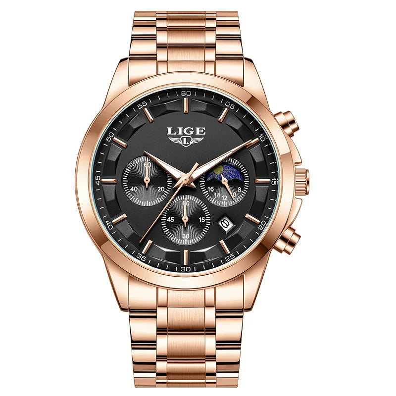 Reloj LIGE Original de Lujo de Cuarzo para Hombre, Luminoso, Resistente al Agua, con Fecha Automática y Cronógrafo + Caja