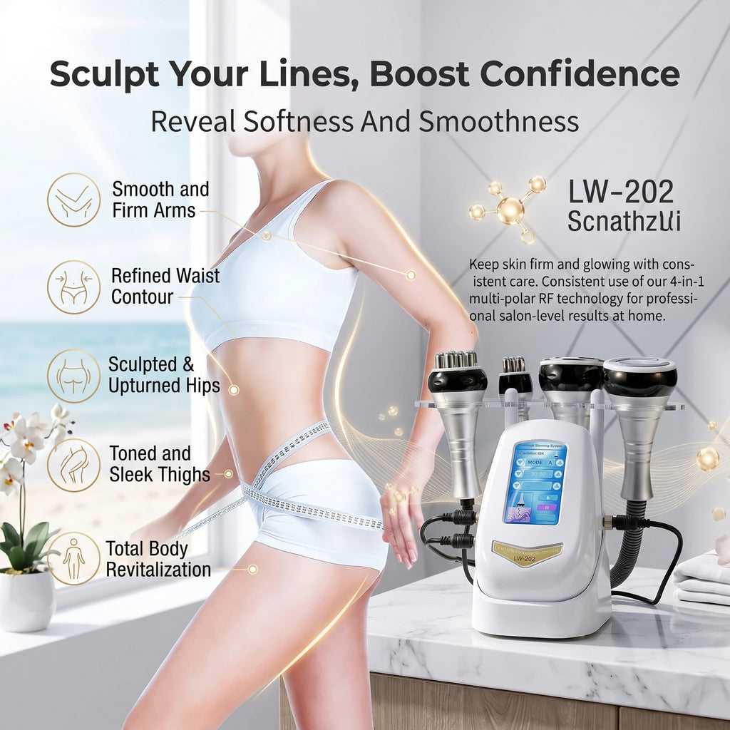Máquina de cavitación ultrasónica 4 en 1, 40K, con radiofrecuencia multipolar, dispositivo portátil para modelar el cuerpo, interfaz en 9 idiomas, instrumento de belleza para uso doméstico y en salones de belleza, para e