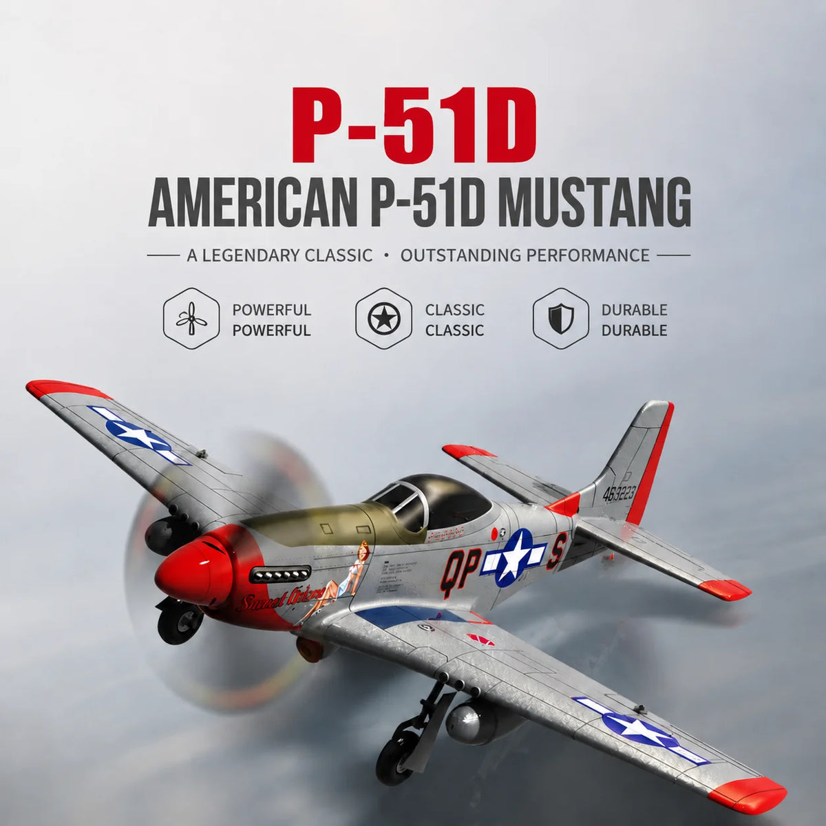 Avión RC P51D Mustang, 2.4G, 4 Canales, con Cámara HD, Motor sin Escobillas, Acrobacias con una Sola Tecla, RTF, con Giroscopio, Juguete
