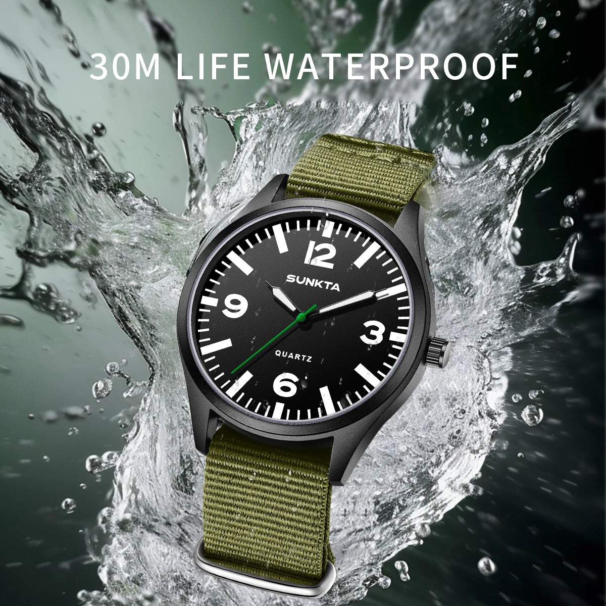 Reloj de lujo para hombre SUNKTA, de cuarzo, con fecha, correa de nailon y piel, resistente al agua, luminoso, militar, deportivo para hombre, relogios masculino