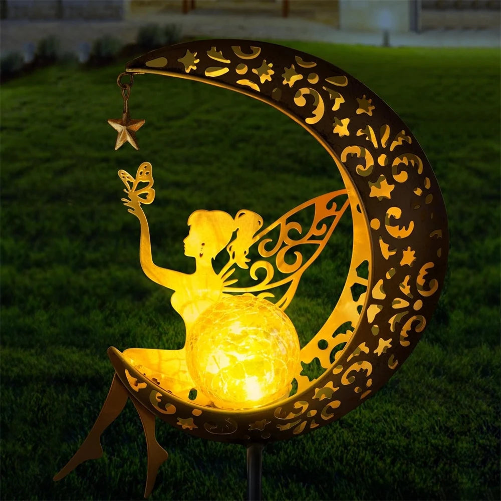 Estatuas solares de jardín para decoración al aire libre, estatuilla de luna de hadas, adorno de estaca de luz para Patio, césped, Patio, camino, Regalo para mamá, abuela