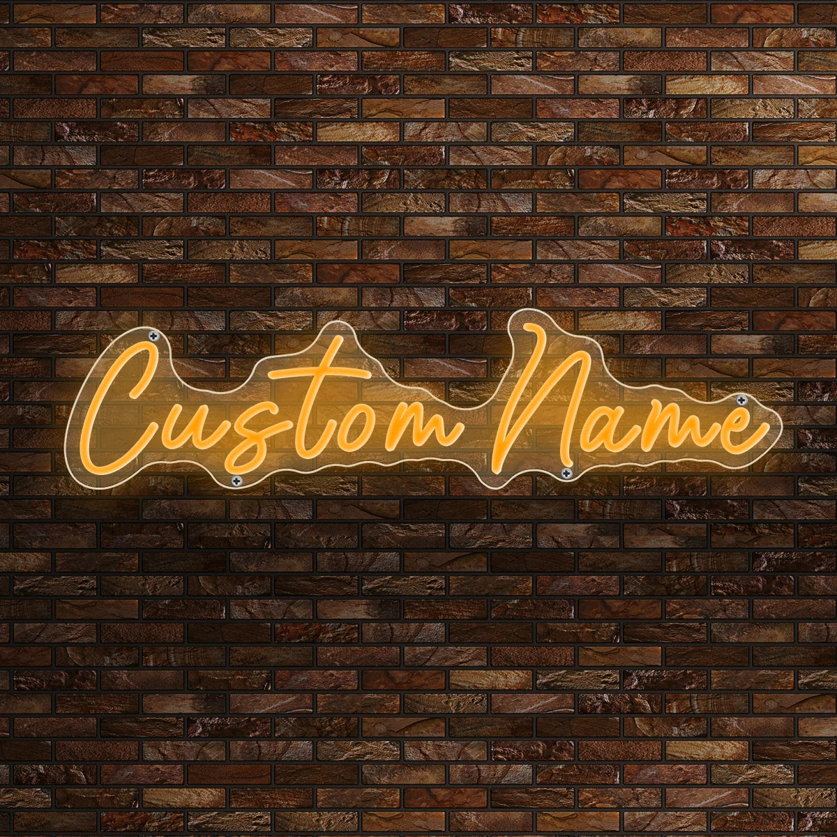Letrero de neón personalizable con «Custom Name» en naranja
