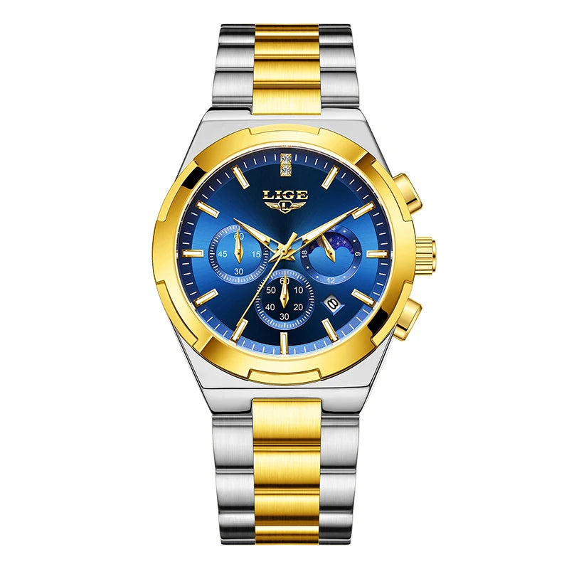 LIGE Waterproof Watch For Women Luminous Stainless Steel 24 Hour Moon Phase Ladies Quartz Watches Casual Sport Date Chronograph