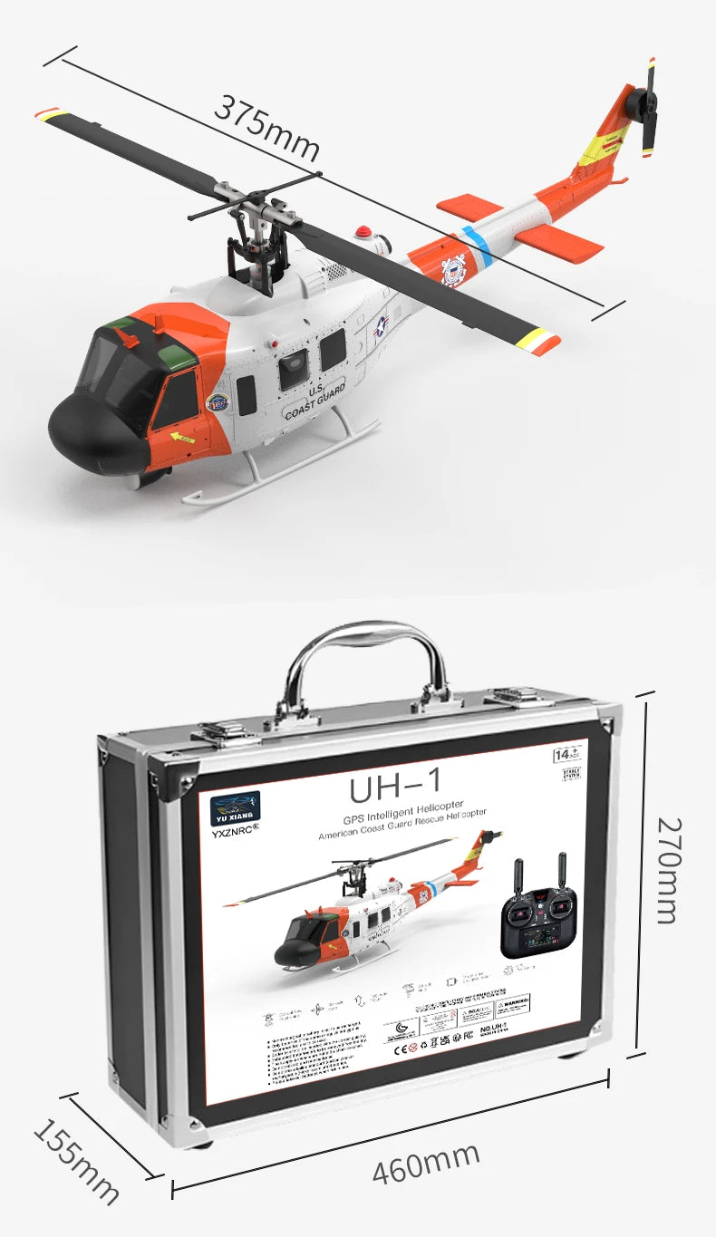 YU XIANG F07S Micro Escala UH-1 Huey 1/34 RTF GPS Rescate RC Helicóptero RTF