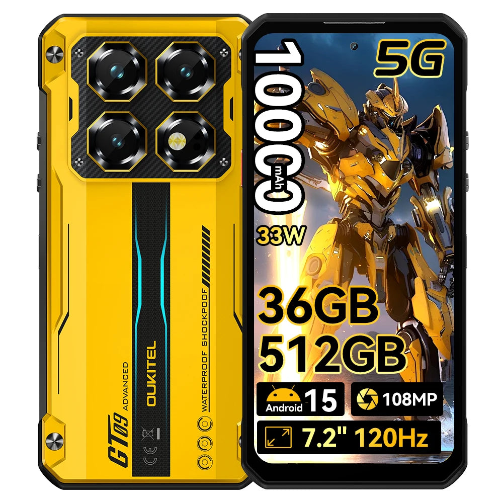 [Envío desde Polonia] OUKITEL WP60 Smartphone con Pantalla HD+ de 7.2” y 120Hz, 36GB (12+24) de RAM, 512GB de ROM, MTK 7025 5G, Batería de 10000mAh, Teléfono Resistente, 108MP, Android 15, NFC