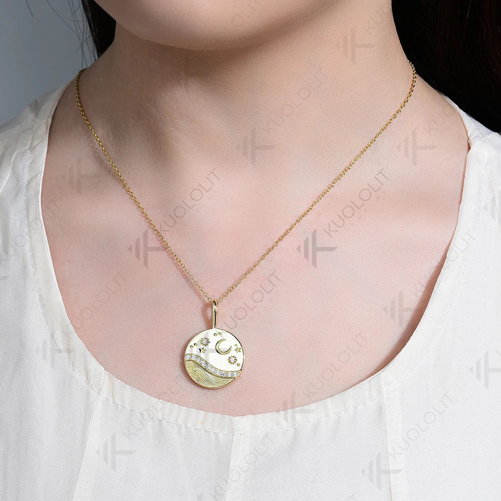 Kuololit-collar de moissanita de 0,26 quilates para mujer, collar de oro amarillo Solid10K14K para regalos de Navidad, fiesta, compromiso, aniversario