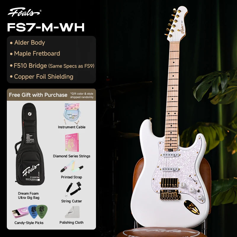 Guitarra eléctrica FOALS FS7, cuerpo de abedul en tres piezas, mástil de arce tostado, pastilla cerámica, interruptor de 5 posiciones con bobina dividida, guitarra de estilo ST.