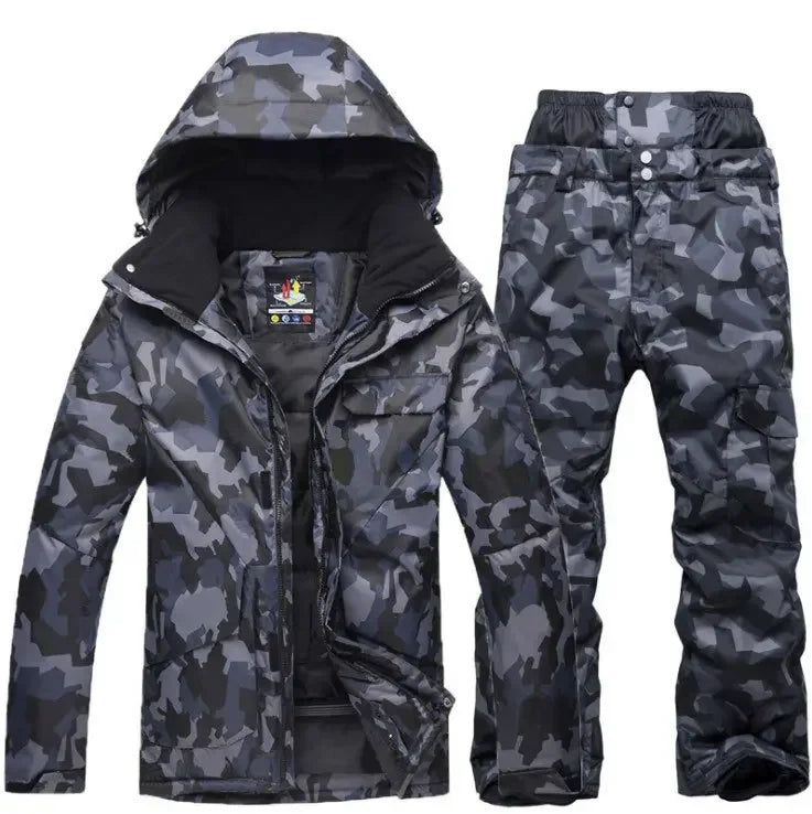 Ropa de nieve de camuflaje para hombre, ropa de hielo cálida, conjuntos de trajes de esquí, traje de snowboard, chaquetas y pantalones impermeables de 10K, -30