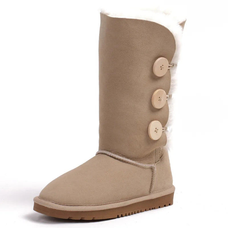 Nueva llegada botas de mujer 2025 botas de cuero clásicas botas de nieve de piel de oveja auténtica para mujer zapatos cálidos de invierno botas