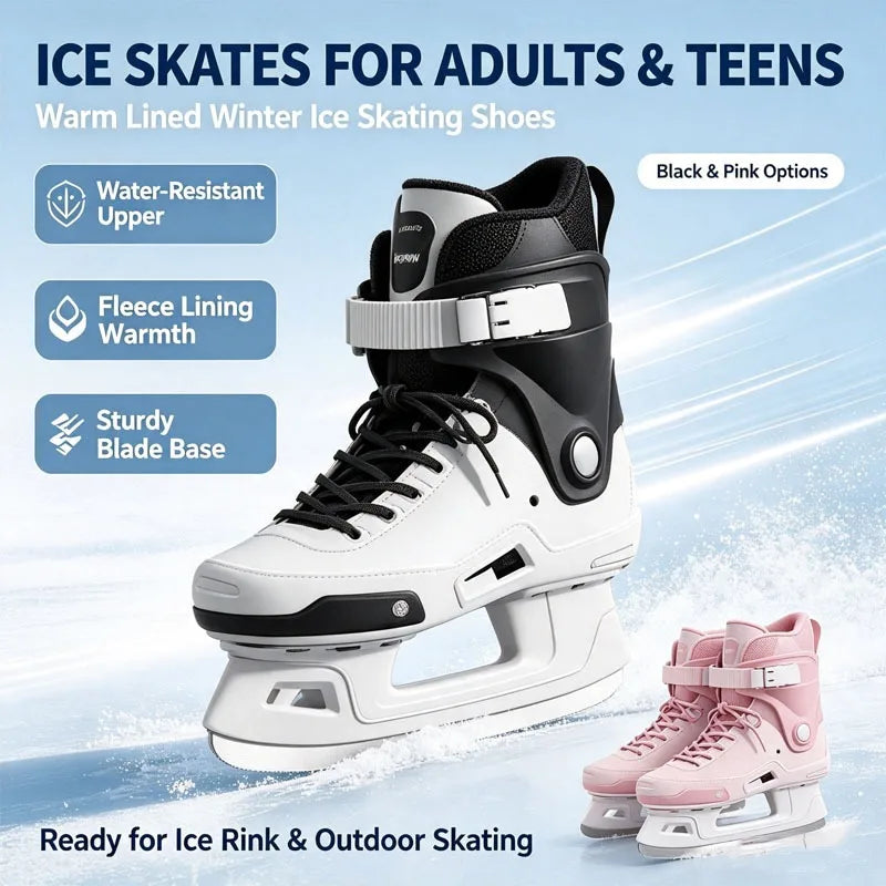 Patines de hielo para adultos, hombres y mujeres, con forro de lana gruesa, zapatos de patinaje sobre hielo de invierno, con hebilla ajustable, para exteriores y pistas de hielo.
