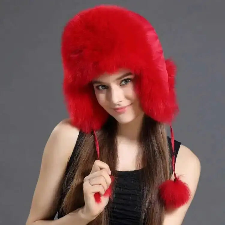 Gorro de Piel de Zorro Auténtica 2026 para Mujer, Gorro de Invierno con Orejeras, Estilo Ruso Ushanka, Gorro de Esquí, Gorro de Piel Natural para Mujer, Gorro Grueso de Piel para la Nieve