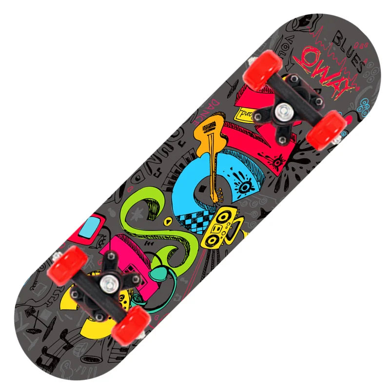 Nuevo monopatín de cuatro ruedas de dibujos animados para niños, patinetas para principiantes, plataforma de madera de arce, patineta para exteriores, monopatín de doble balancín