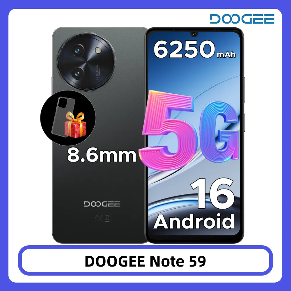 Smartphone DOOGEE Note 59 5G 32GB 128GB, batería grande de 6250mAh, 6.75", 120Hz, Unisoc T8200, Widevine L1, NFC, teléfono móvil Android 15