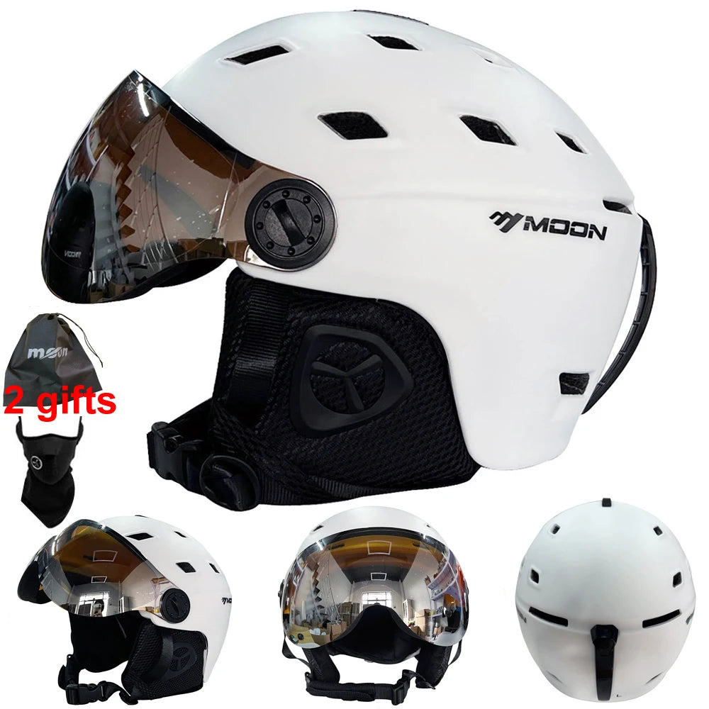 MOON-casco de esquí moldeado integralmente, gafas de PC + EPS, de alta calidad, para deportes al aire libre, esquí, Snowboard, monopatín