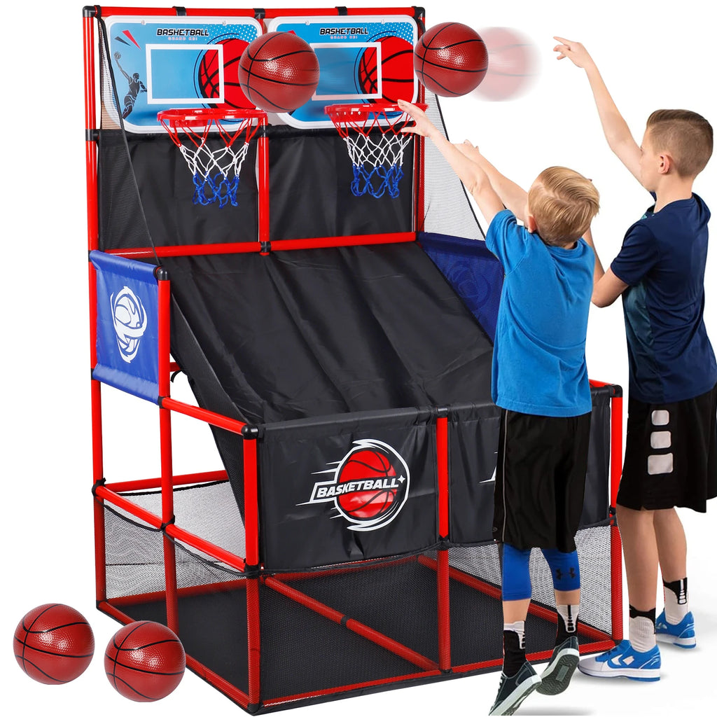 MQUDUO Juego de baloncesto arcade con pelotas y aro, juguete de competición para interiores y exteriores para niños y niñas, regalo de Navidad y Halloween