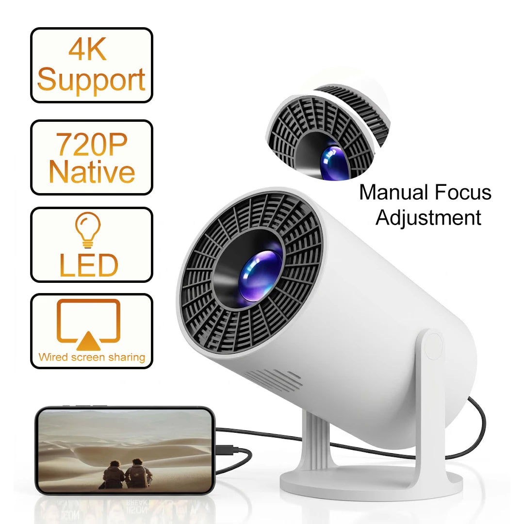 Mini Proyector 4K con Decodificación Nativa 1080P y Proyección de Tiro Corto, Compatible con 270 °   Rotación y compatibilidad con portátiles, inteligentes