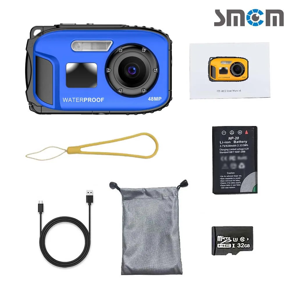 1 unidad de cámara digital impermeable de diseño minimalista, cámara impermeable de 5 metros de profundidad, zoom digital de 16x, pantalla IPS de 2,4 pulgadas.