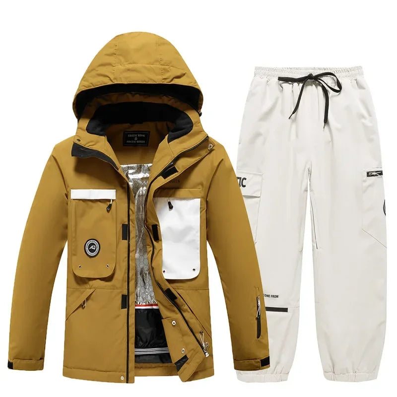 Conjuntos de Trajes de Nieve para Hombre y Mujer, Ropa de Snowboard, Ropa de Invierno para Exteriores, Sudadera con Capucha, Traje Impermeable, Chaqueta de Esquí + Pantalones