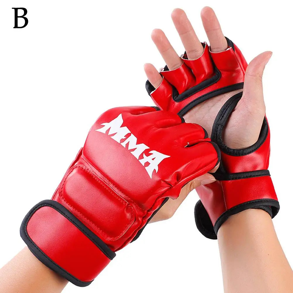 Guantes de entrenamiento de boxeo profesionales de medio dedo con cojín de cuero para adultos, para Sanda, boxeo, UFC, entrenamiento con saco de arena y protección de nudillos.
