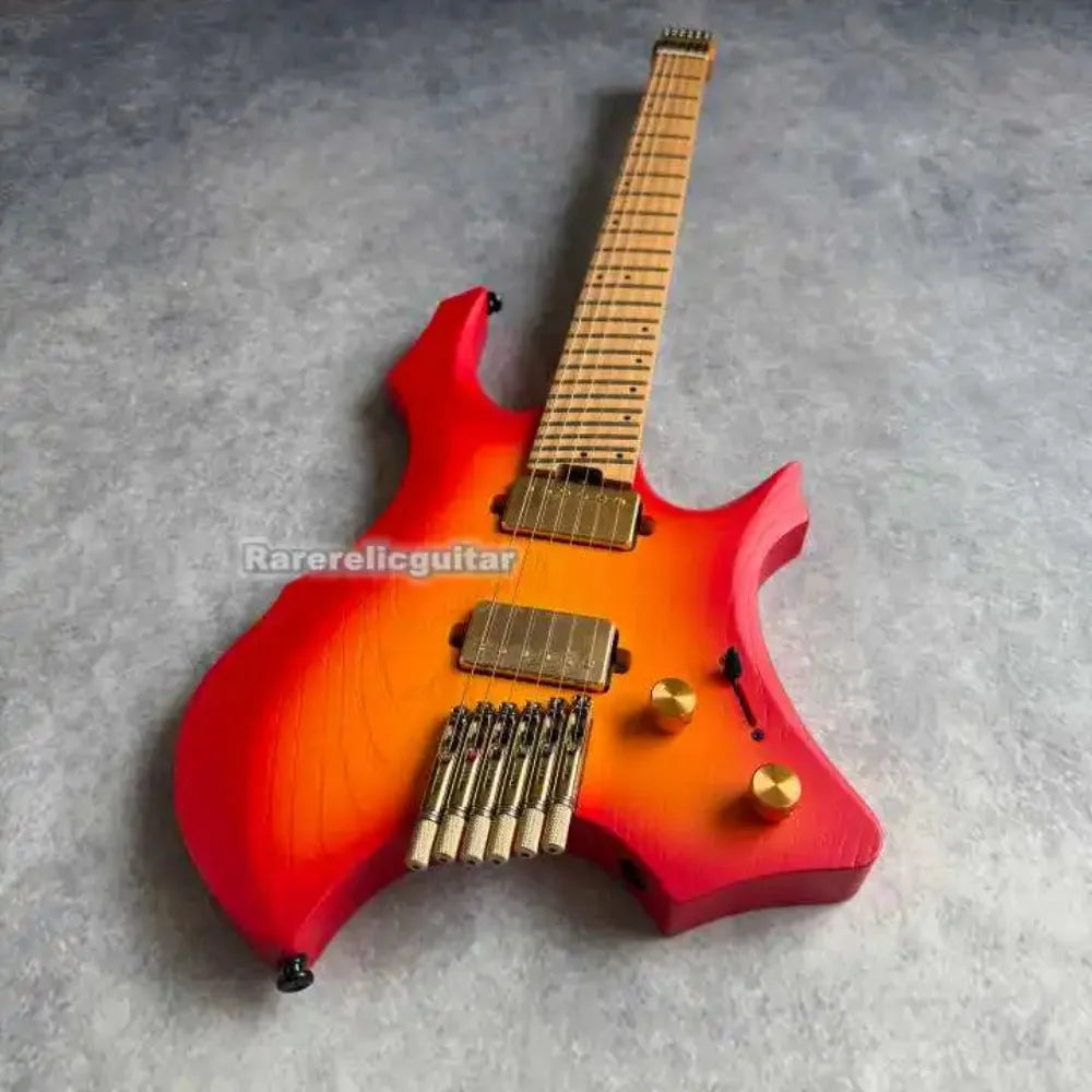 Nueva Guitarra Eléctrica Roja sin Cabeza, Cuerpo de Fresno Tostado, Mástil de Arce Tostado, Trastes de Acero Inoxidable, Dos Pastillas Humbucker, Puente de Latón