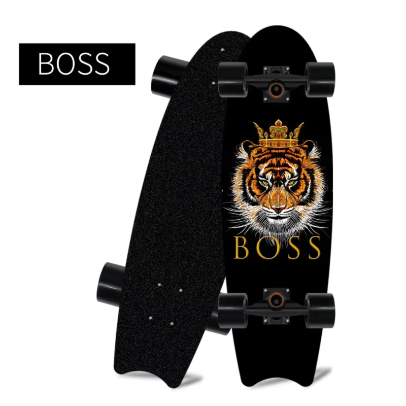 Patineta de madera de arce con cuatro ruedas y diseño de cola de pez, ideal para principiantes, para desplazarse y practicar patinaje urbano.