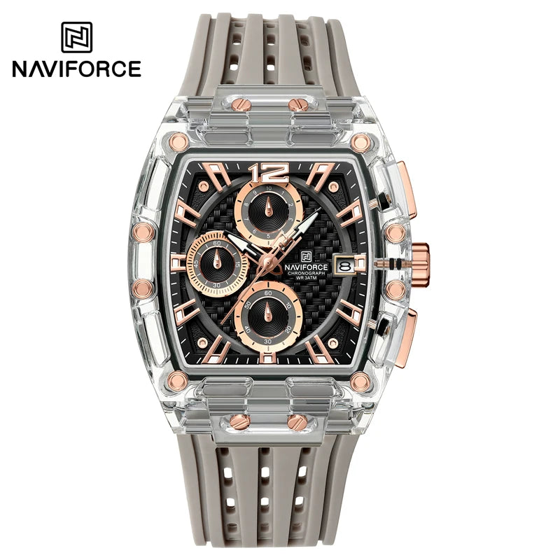 Reloj Naviforce 7105 de moda con cronógrafo y multifunción, deportivo, resistente al agua 5ATM, con correa de silicona para hombre.