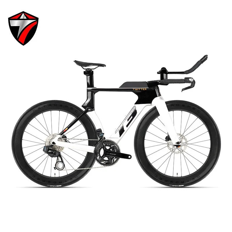 Bicicleta de carretera TWITTER T3 TT Racing de fibra de carbono, con cambio electrónico inalámbrico WheelTop TX-TT7110-2*12S y frenos de disco hidráulicos